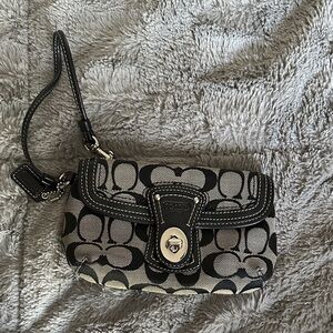 Coach Black Signature Canvas Wristlet with Silver Turn-Lock